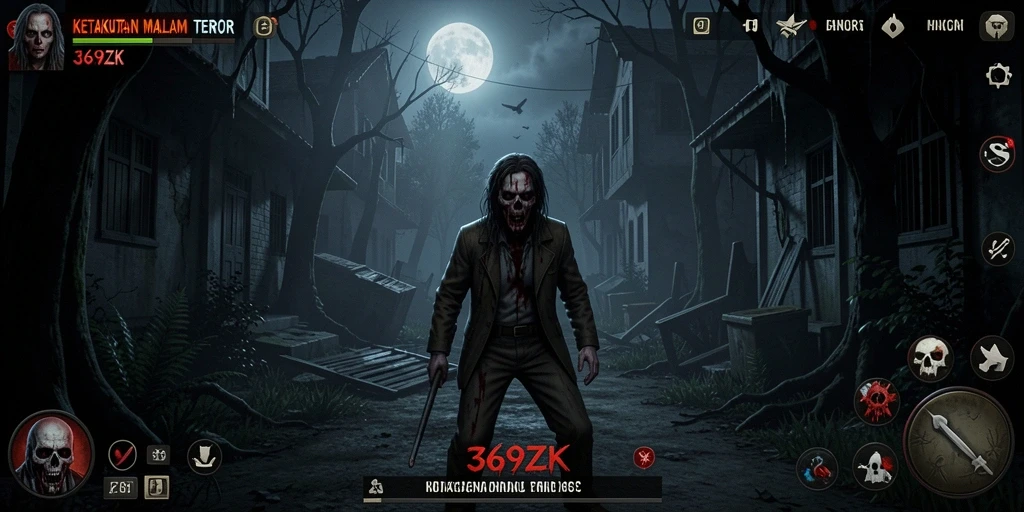 Screenshot utama 369ZK menampilkan suasana mencekam dan gameplay horor yang intens.