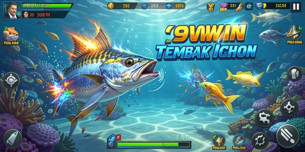 Tampilan gameplay 9WIN yang seru saat menembak ikan.