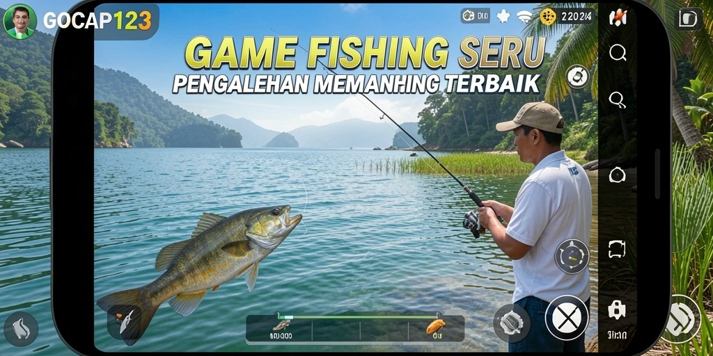 Screenshot GOCAP123 menampilkan momen menegangkan saat memancing.