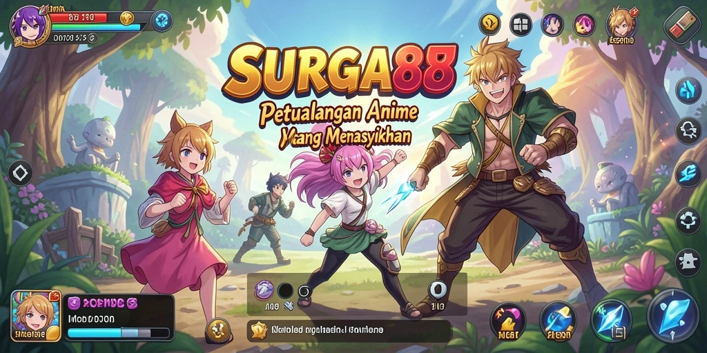 Tampilan gameplay seru dari SURGA88 dengan karakter Anime.