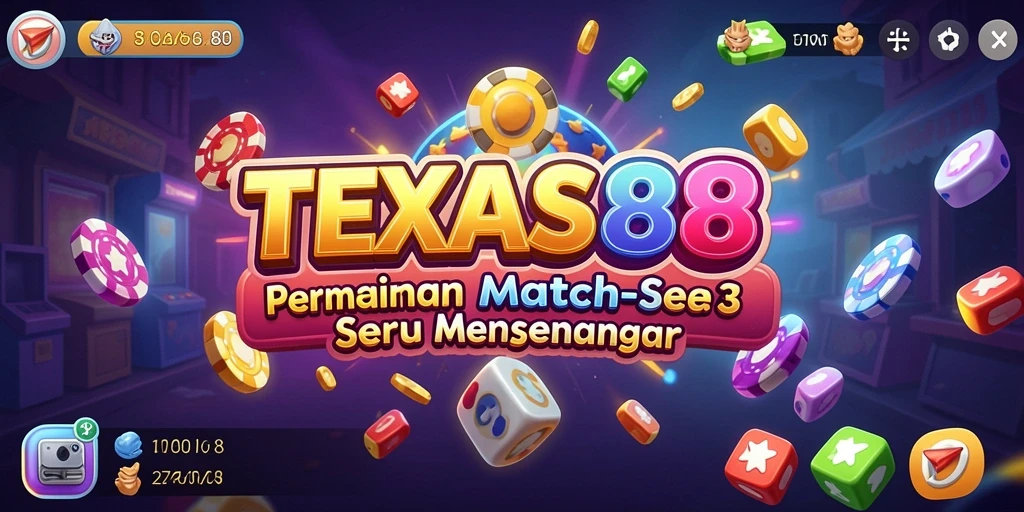 Screenshot utama TEXAS88 menampilkan gameplay Match-3 yang mengasyikkan.