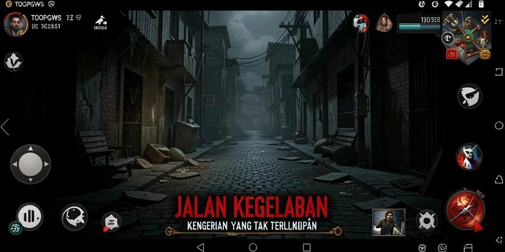 Tampilan screenshot TOOPGWS menampilkan suasana horror yang mendalam dan mencekam.